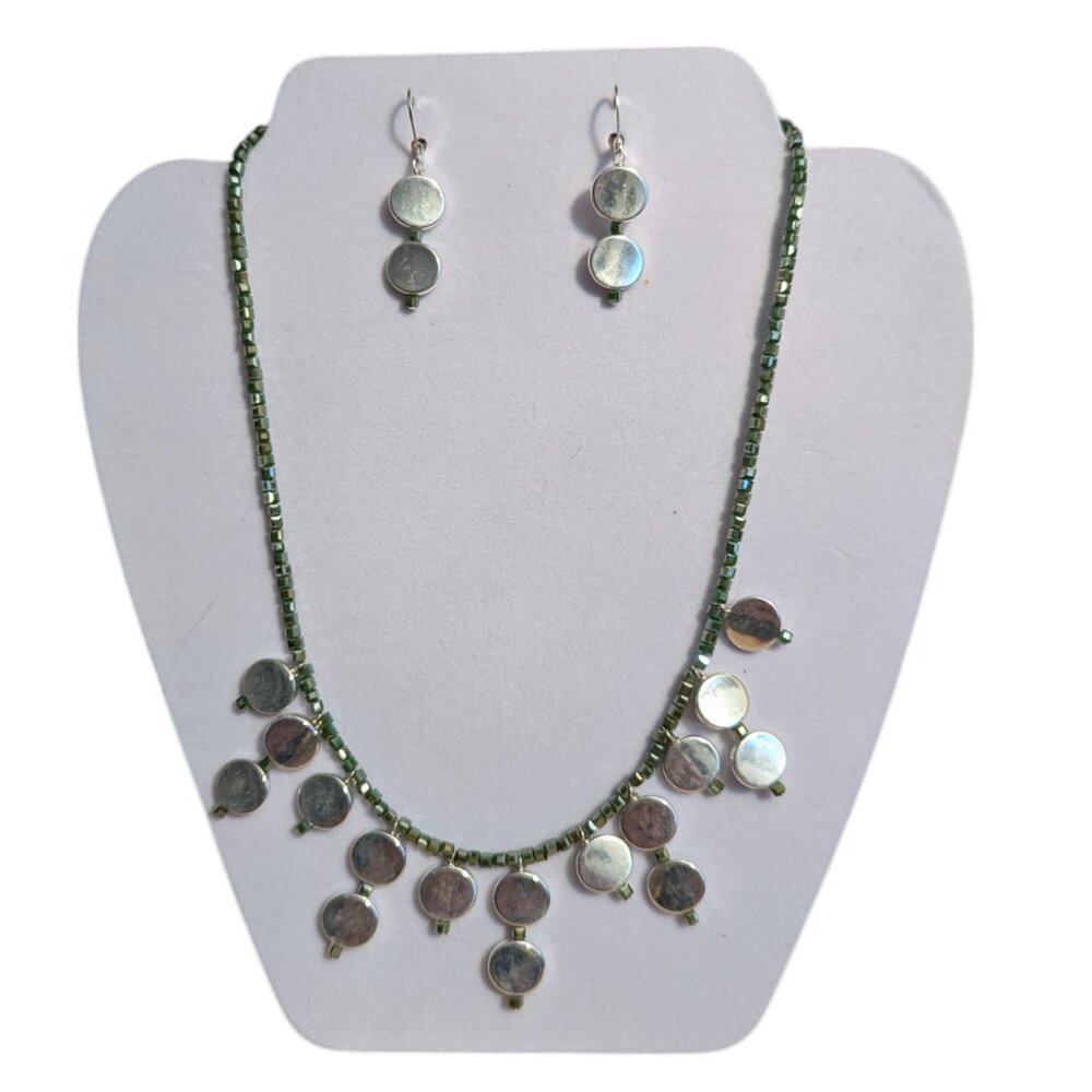 Women's Hand-Crafted silver tone & beaded dangle necklace & earring set
